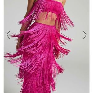 Brand new never worn! Amalee fringe crop top and midi skirt in hot pink.